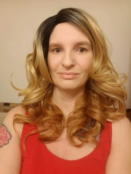 Cece- Black to blonde ombre medium length heat resistant synthetic wig
