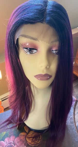Brooklyn- long black ombre to purple lace front wig heat resistant synthetic wig