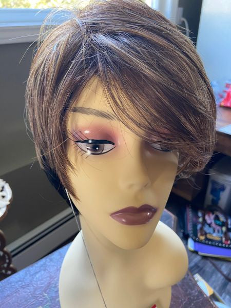 Black Pearl-Golden blonde & brown blend,heat resistant, adjustable part synthetic wig