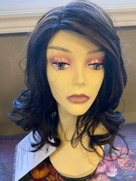 Cece- Black with copper highlights medium length heat resistant synthetic wig