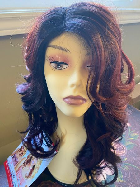 Cece- Black to red copper ombre medium length heat resistant synthetic wig