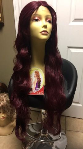 Estelle -burgundy, extra long heat resistant lace front synthetic wig