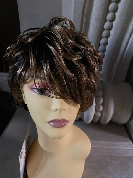 Melva- two tone brown & blonde blend short, synthetic wig