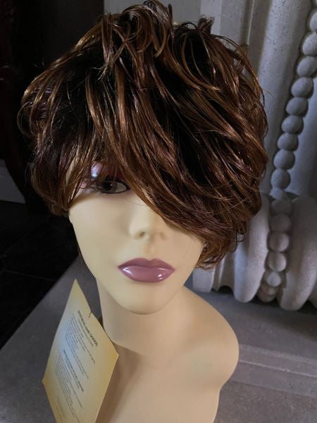 Melva- two tone brown & rust blend short, synthetic wig