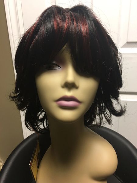 Jenny black with burgundy highlights short synthetic wig