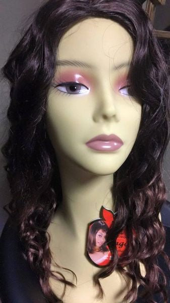 Dona-chocolate brown with bronze highlights, loose and wavy curls, long, synthetic wig