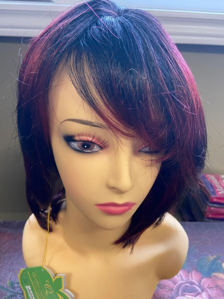 Eden- black and burgundy, medium length, synthetic wig