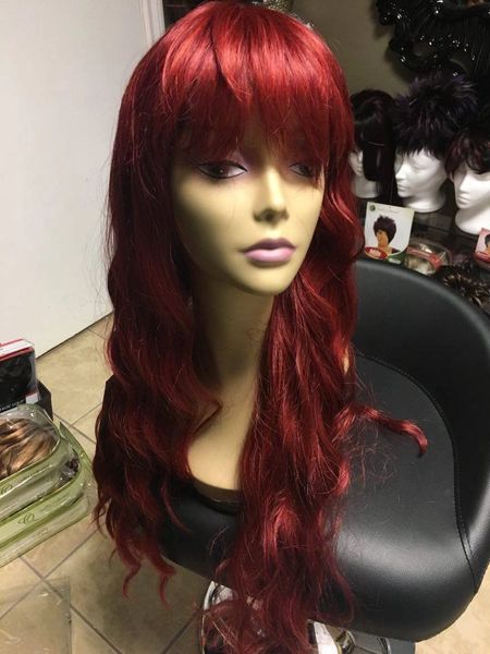Laila-Deep burgundy extra long synthetic wig Heat resistant