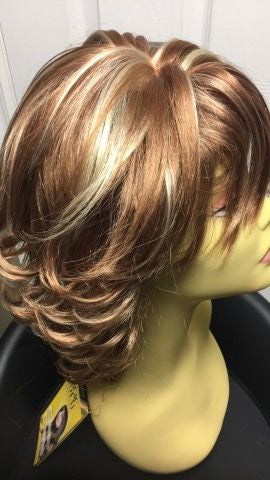 Anya- strawberry blonde with platinum blonde highlights, shoulder length, synthetic wigs