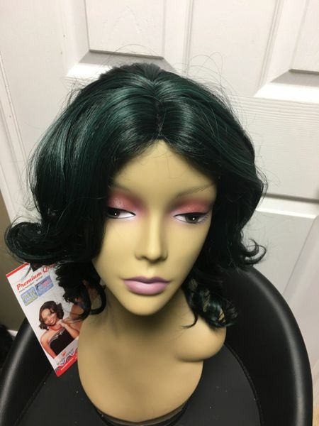Esta-black and midnight green blend heat resistant synthetic wig