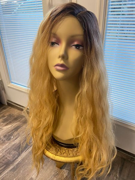 Peony-extra long soft wave brown to blonde ombre heat resistant synthetic wigs