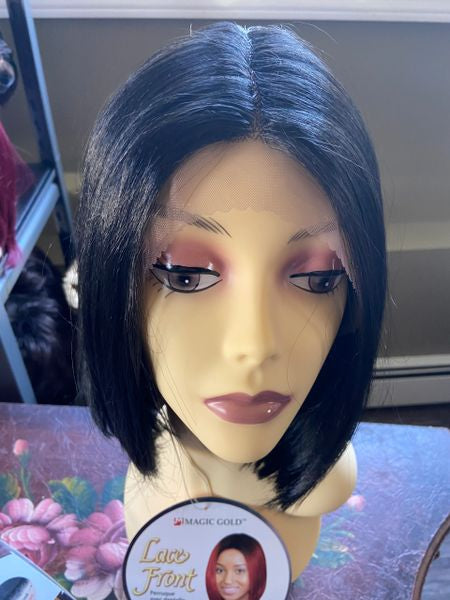 Berry-solid black lace front long bob synthetic wig (Copy)