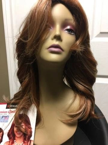 Claire- strawberry blonde with blonde highlights shoulder length heat resistant synthetic wig