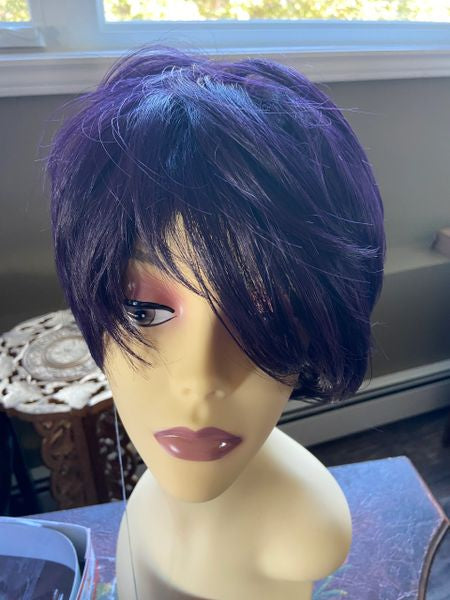 Black Pearl-Deep Purple, heat resistant, adjustable part synthetic wig