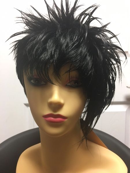 Mily-solid black, short, spiky synthetic wigs
