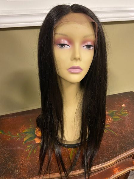 Arya- soft black long straight lace front middle part heat resistant synthetic wig