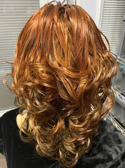 Tess-copper and brown blends, shoulder length, synthetic wig
