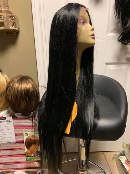 Kylie- Solid black extra long lace front synthetic heat resistant wig